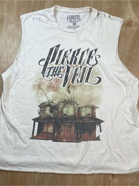 Pierce The Veil Mens White Sleeveless Graphic Logo Shirt Size XL